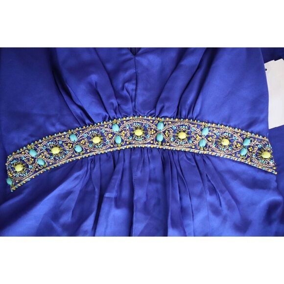 Trina Turk 2103630 Women Sz 6 Lapis Blue Embellished Romani Cape Silk Dress - Picture 6 of 14